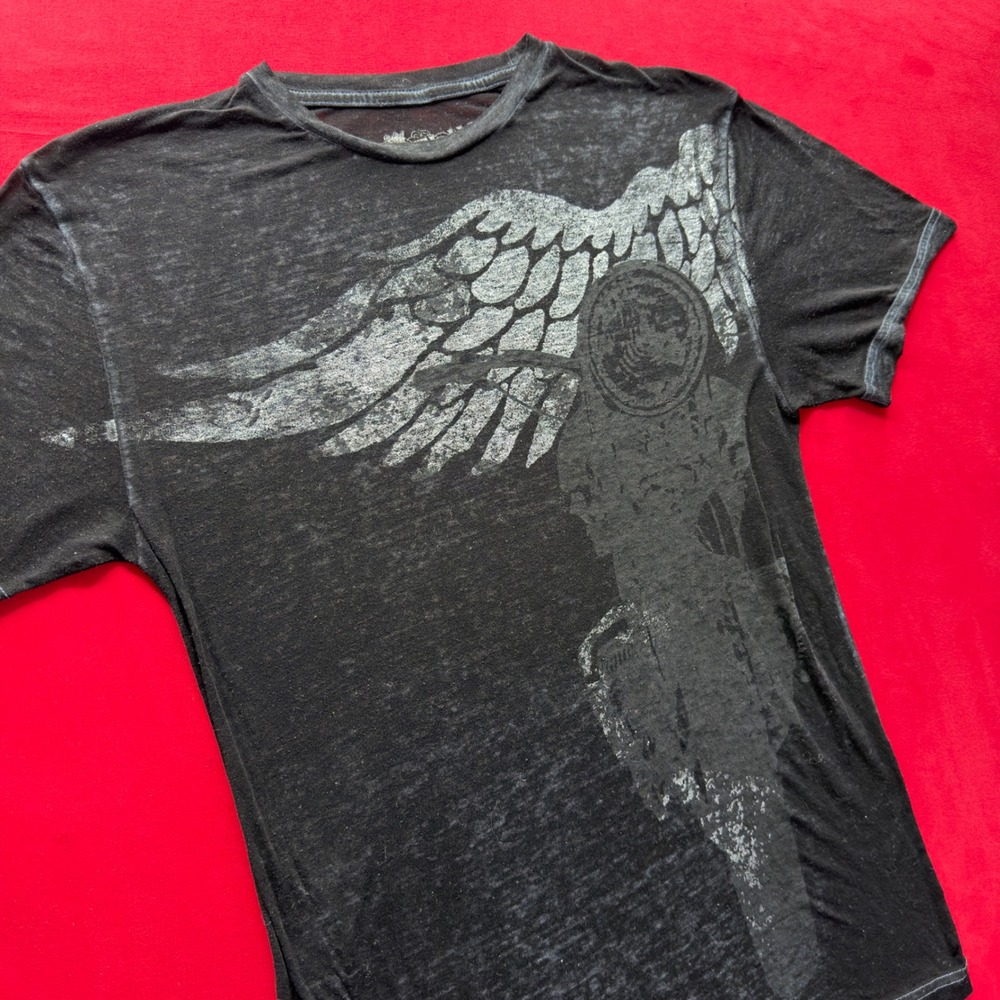 Vintage Helix Y2K Burnout Graphic T-Shirt Mens Medium Black Wing Motorcycle Tee